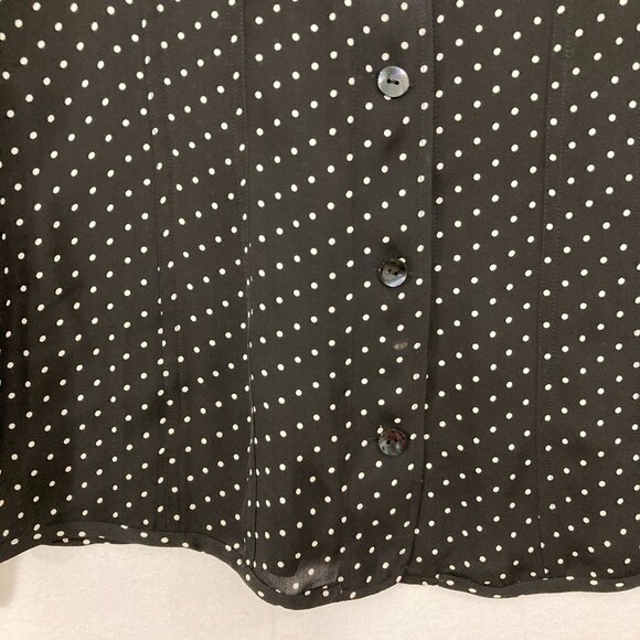 Chico's Blouse sz Large/2 Black White Polka Dot Pure Silk Long Sleeve Button Up - Picture 4 of 9